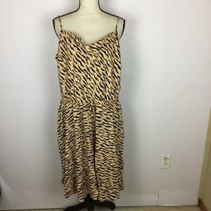 City Chic Fit & Flare Dress M/18 Womans Plus Beige Animal Print Drawstring Waist